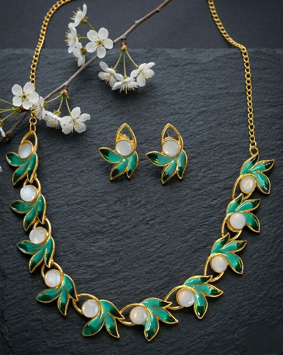 Gold Plated Meenakari Flower Necklace Set for Women | Adjustable Necklace with Earrings | Traditional & Western Jewellery | Imitation Jewellery  | N-19
