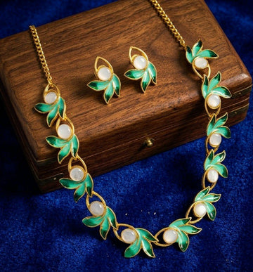 Gold Plated Meenakari Flower Necklace Set for Women | Adjustable Necklace with Earrings | Traditional & Western Jewellery | Imitation Jewellery  | N-19
