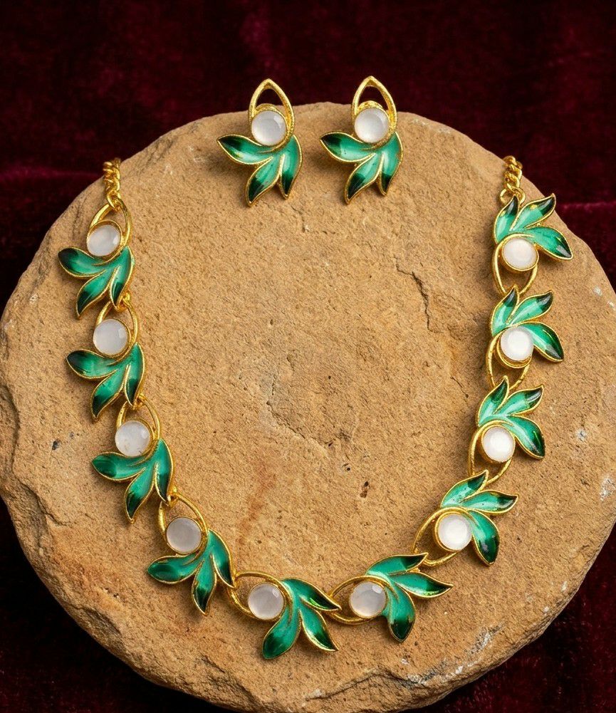 Gold Plated Meenakari Flower Necklace Set for Women | Adjustable Necklace with Earrings | Traditional & Western Jewellery | Imitation Jewellery  | N-19