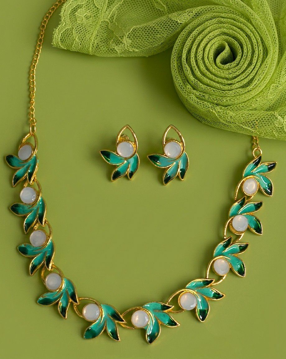 Gold Plated Meenakari Flower Necklace Set for Women | Adjustable Necklace with Earrings | Traditional & Western Jewellery | Imitation Jewellery  | N-19