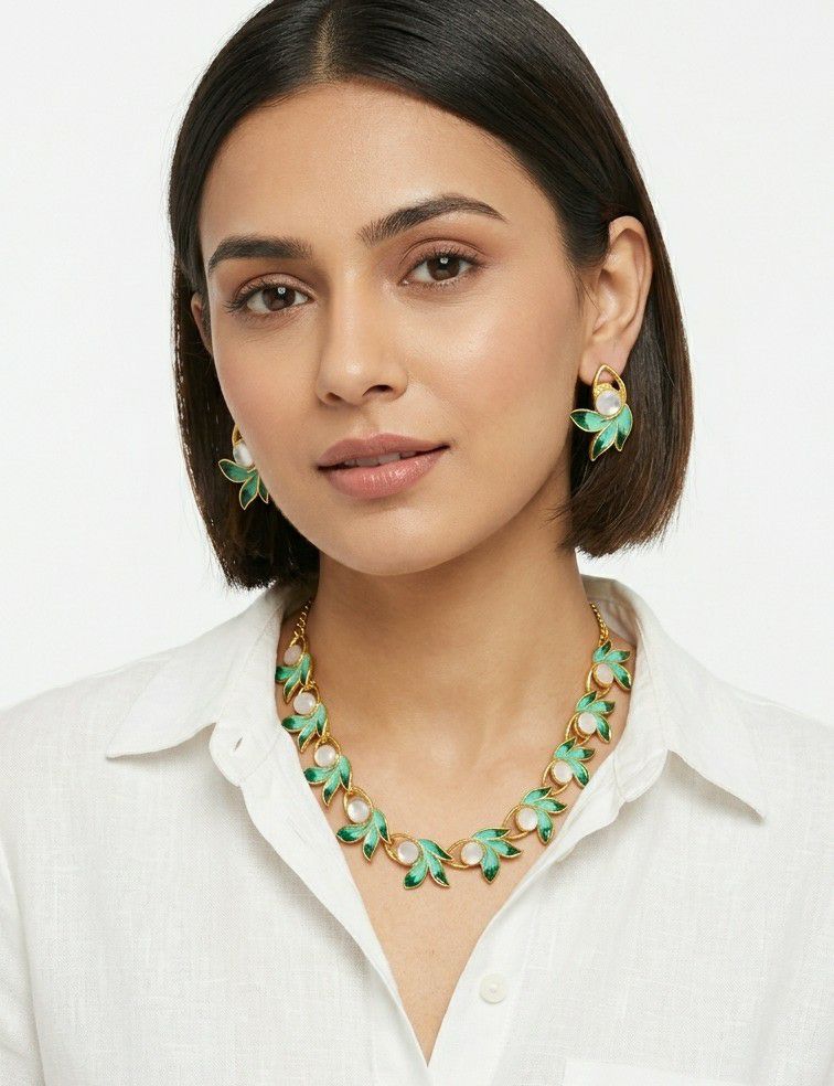 Gold Plated Meenakari Flower Necklace Set for Women | Adjustable Necklace with Earrings | Traditional & Western Jewellery | Imitation Jewellery  | N-19