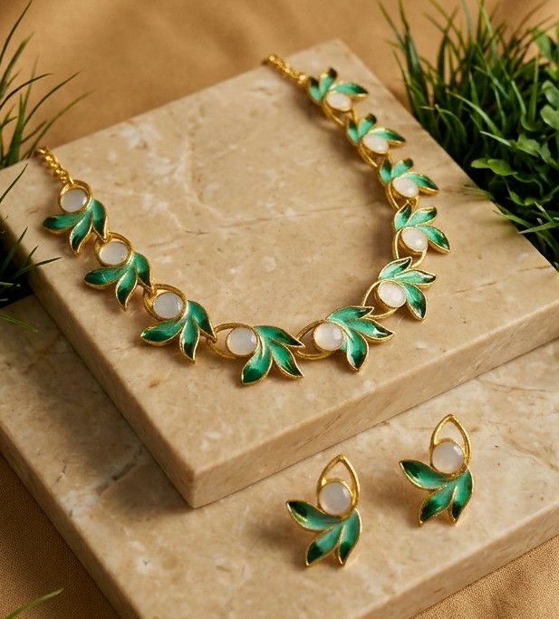 Gold Plated Meenakari Flower Necklace Set for Women | Adjustable Necklace with Earrings | Traditional & Western Jewellery | Imitation Jewellery  | N-19