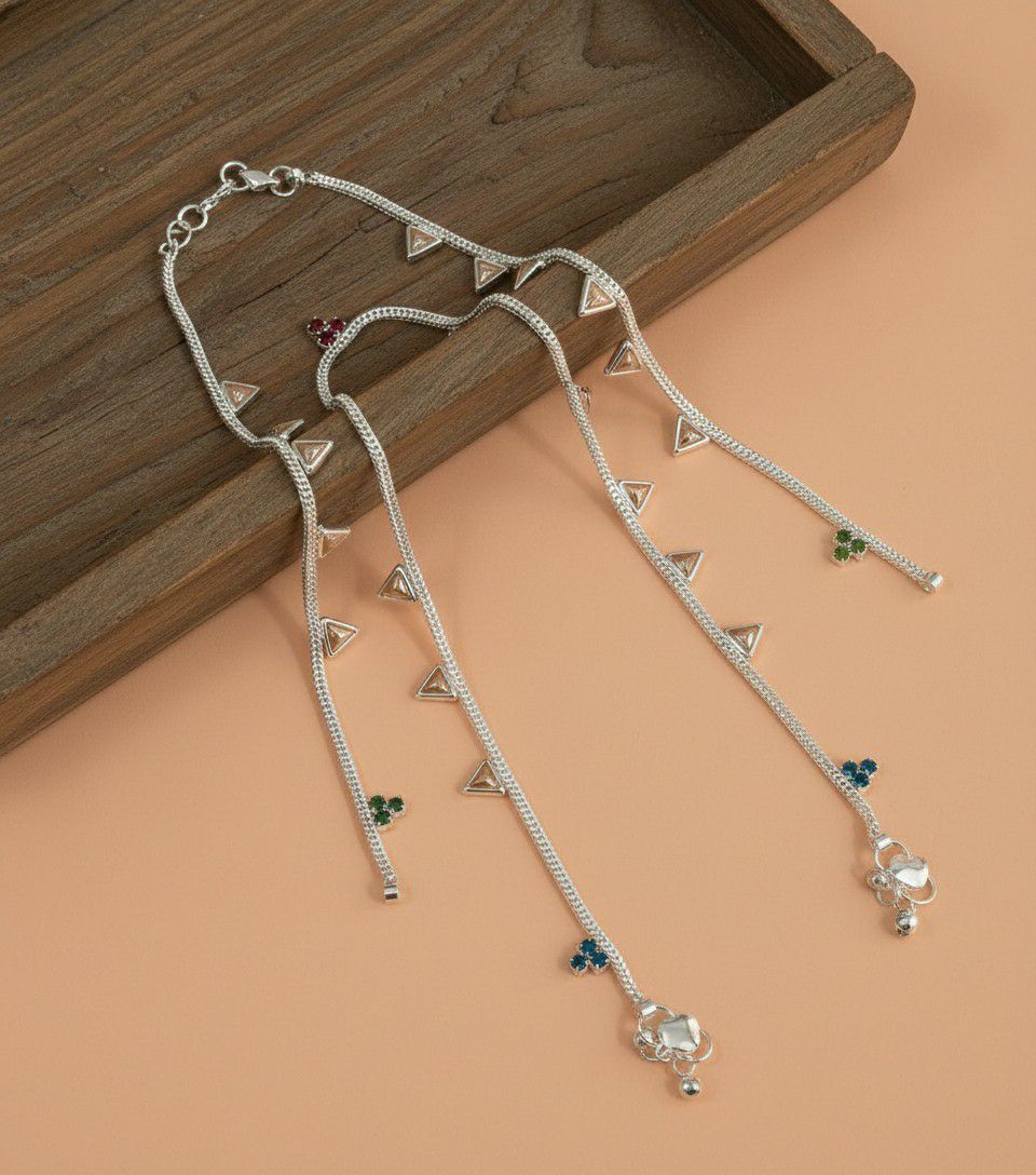 Silver Plated American Diamond Anklet for Women | Brass Payal | Elegant Big Size Anklet | PL-1