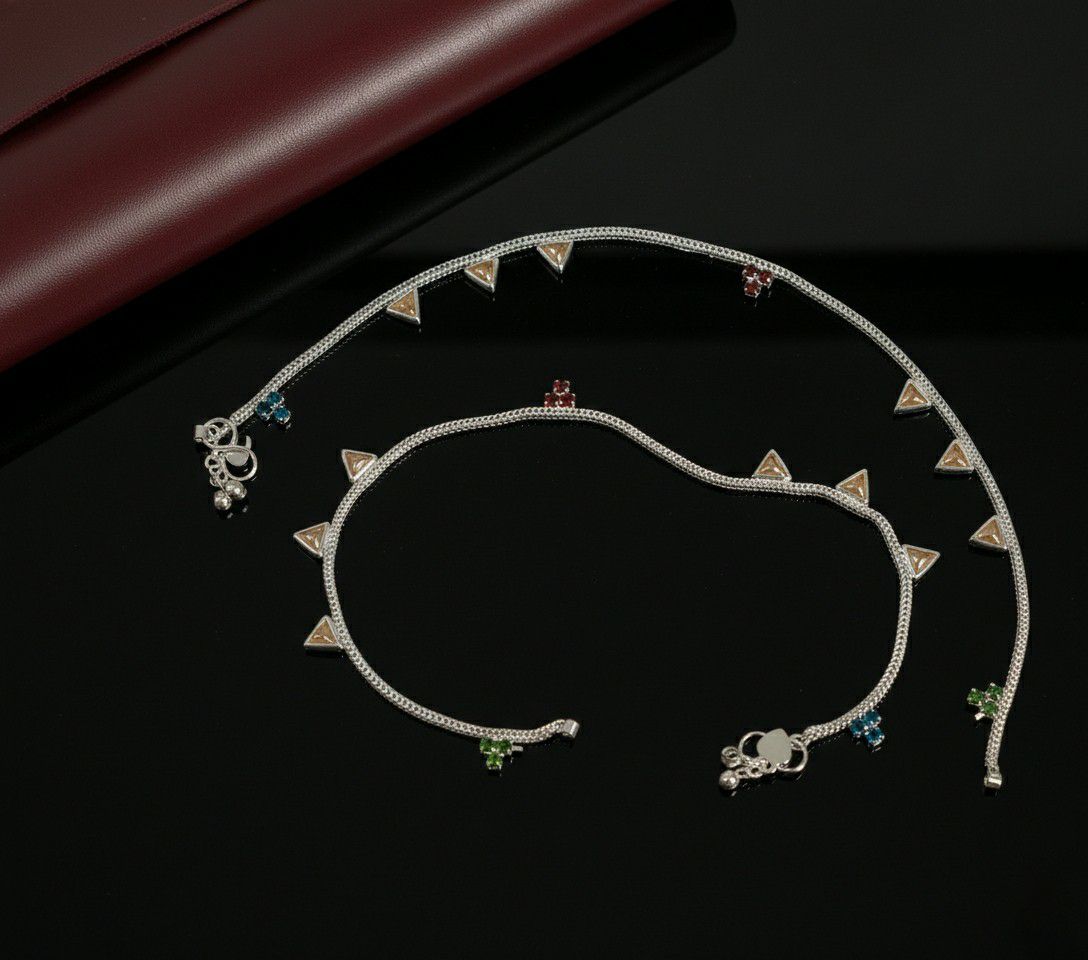 Silver Plated American Diamond Anklet for Women | Brass Payal | Elegant Big Size Anklet | PL-1