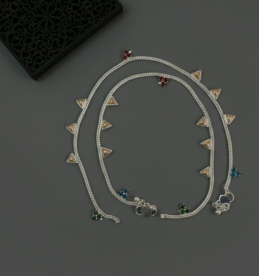 Silver Plated American Diamond Anklet for Women | Brass Payal | Elegant Big Size Anklet | PL-1