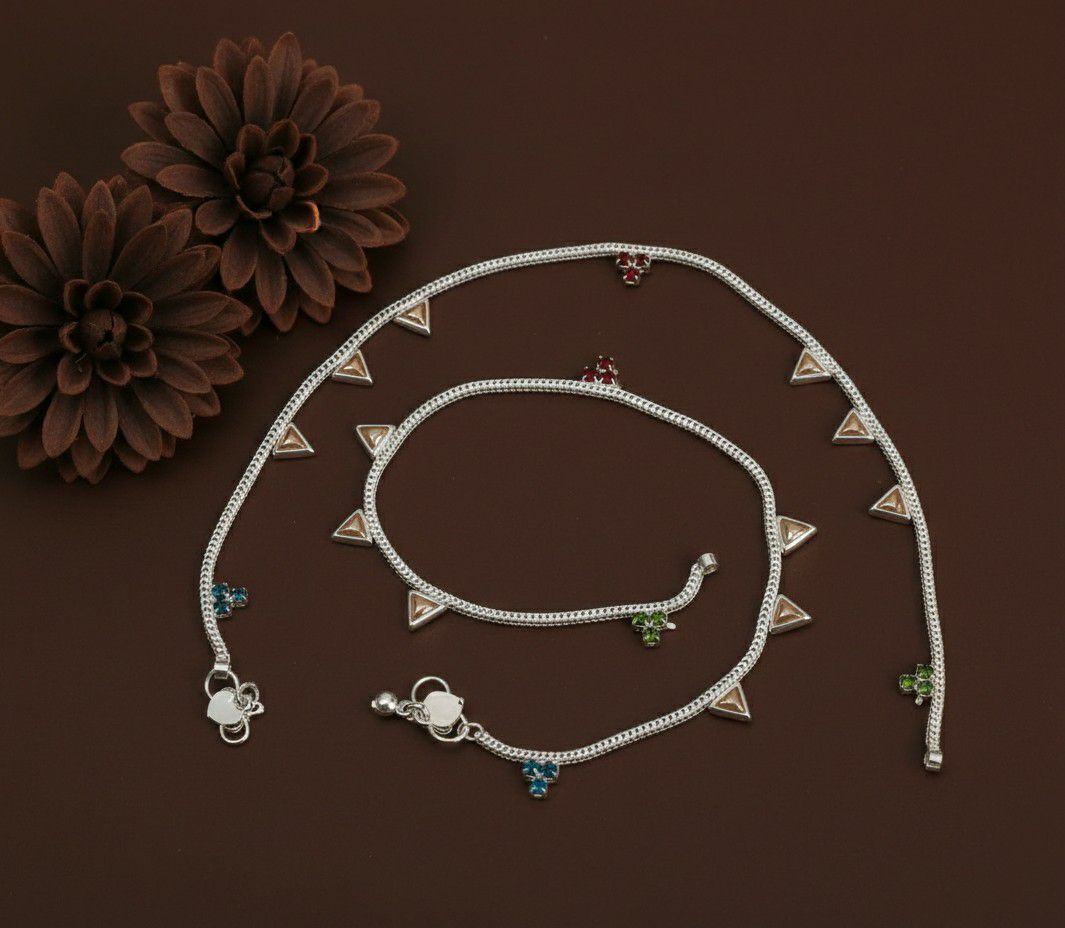 Silver Plated American Diamond Anklet for Women | Brass Payal | Elegant Big Size Anklet | PL-1