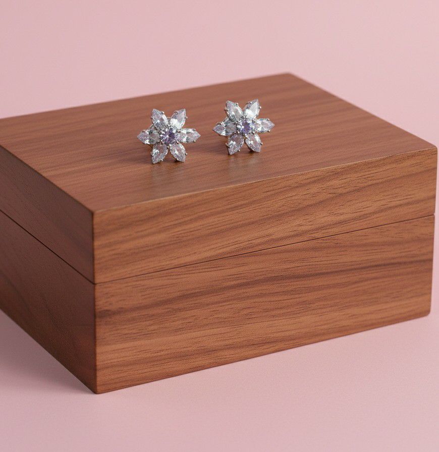 Silver Plated Flower Stud Earrings for Women | American Diamond Daily Wear Earrings | Brass & Steel Jewellery | EA-13