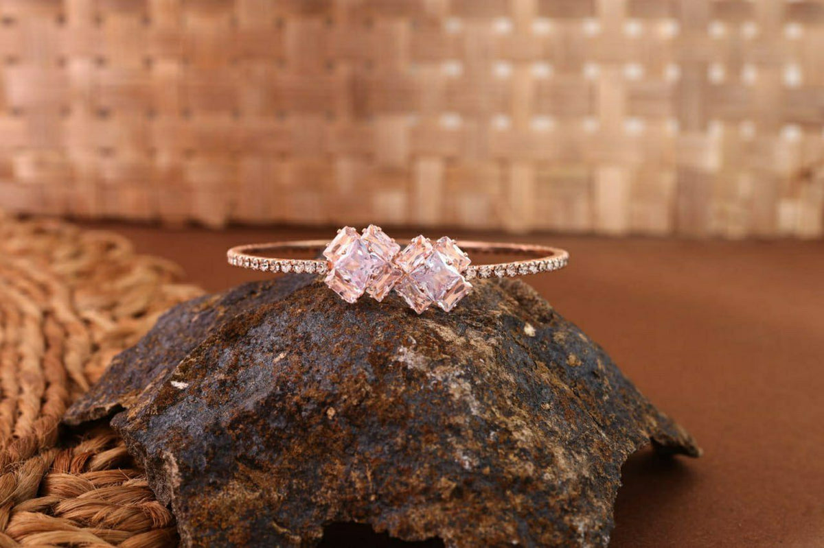 Rose Gold Plated American Diamond Adjustable Bracelet for Women | Free Size Brass & Steel Bracelet | B-10