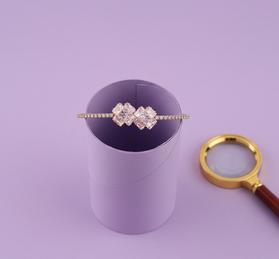 Rose Gold Plated American Diamond Adjustable Bracelet for Women | Free Size Brass & Steel Bracelet | B-10