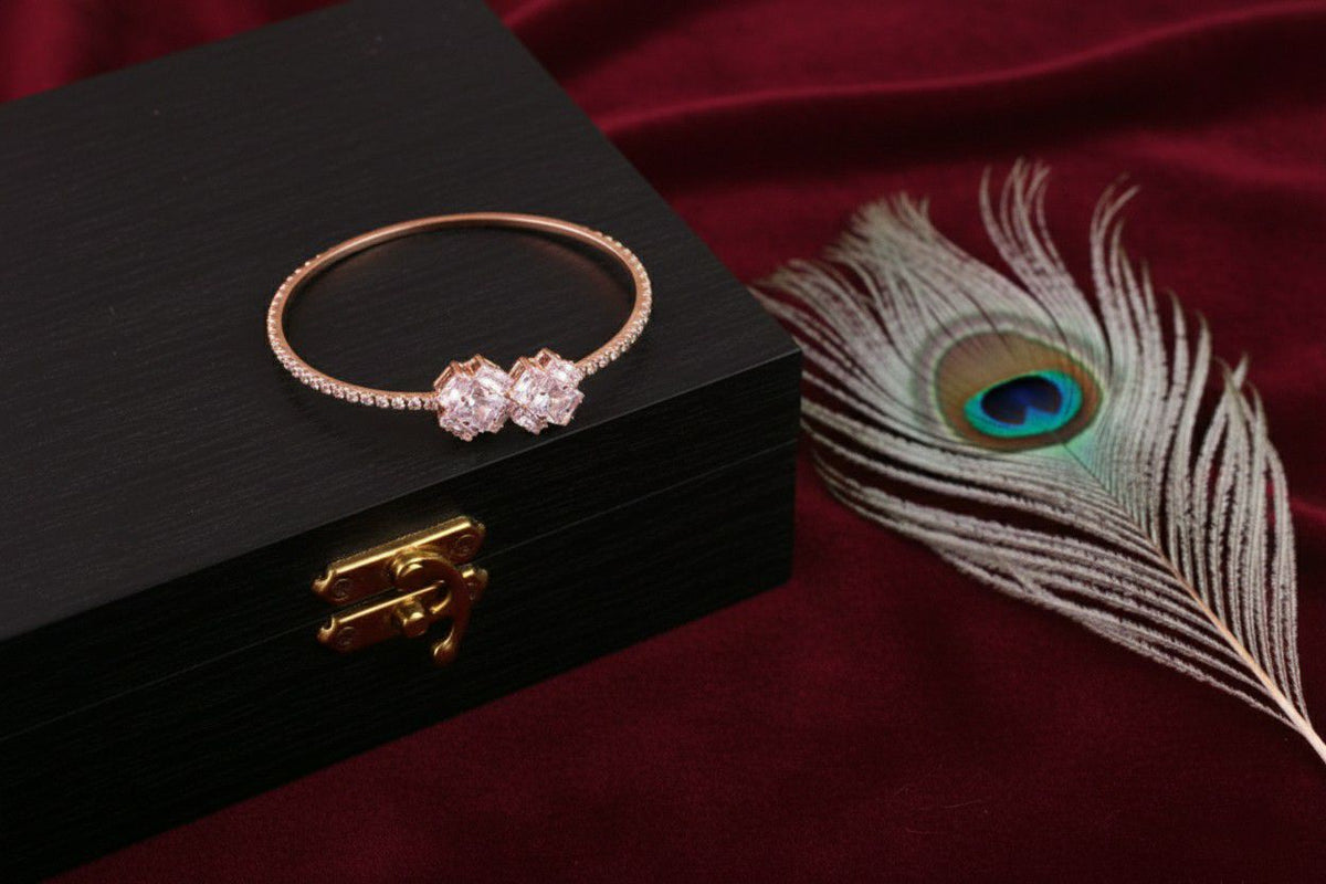 Rose Gold Plated American Diamond Adjustable Bracelet for Women | Free Size Brass & Steel Bracelet | B-10