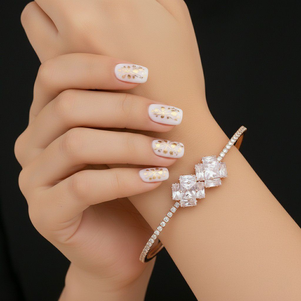 Rose Gold Plated American Diamond Adjustable Bracelet for Women | Free Size Brass & Steel Bracelet | B-10