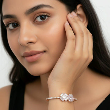 Rose Gold Plated American Diamond Adjustable Bracelet for Women | Free Size Brass & Steel Bracelet | B-10