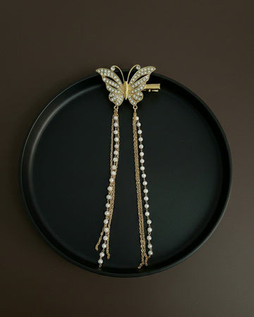Gold Plated Butterfly Hair Clip for Women | Big AD Stone Metal Hair Pin | Long Hair Styling Accessory | H-6