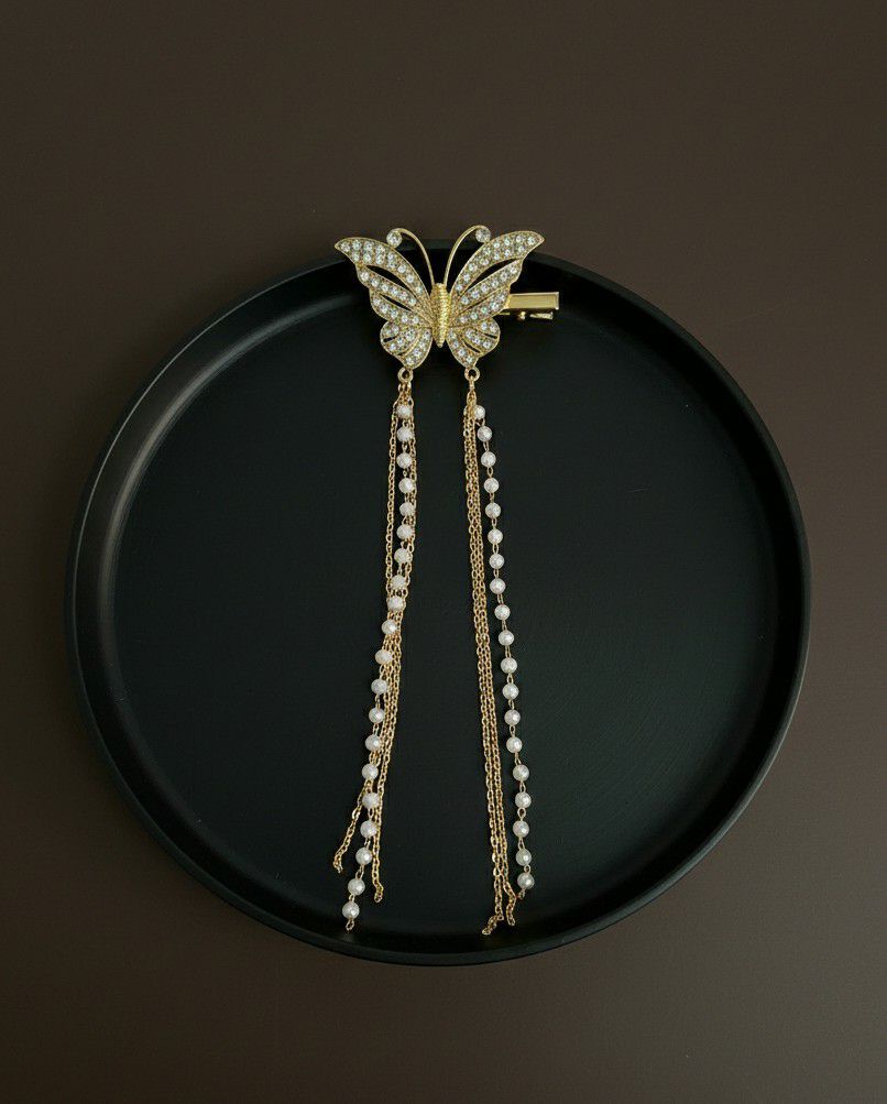 Gold Plated Butterfly Hair Clip for Women | Big AD Stone Metal Hair Pin | Long Hair Styling Accessory | H-6
