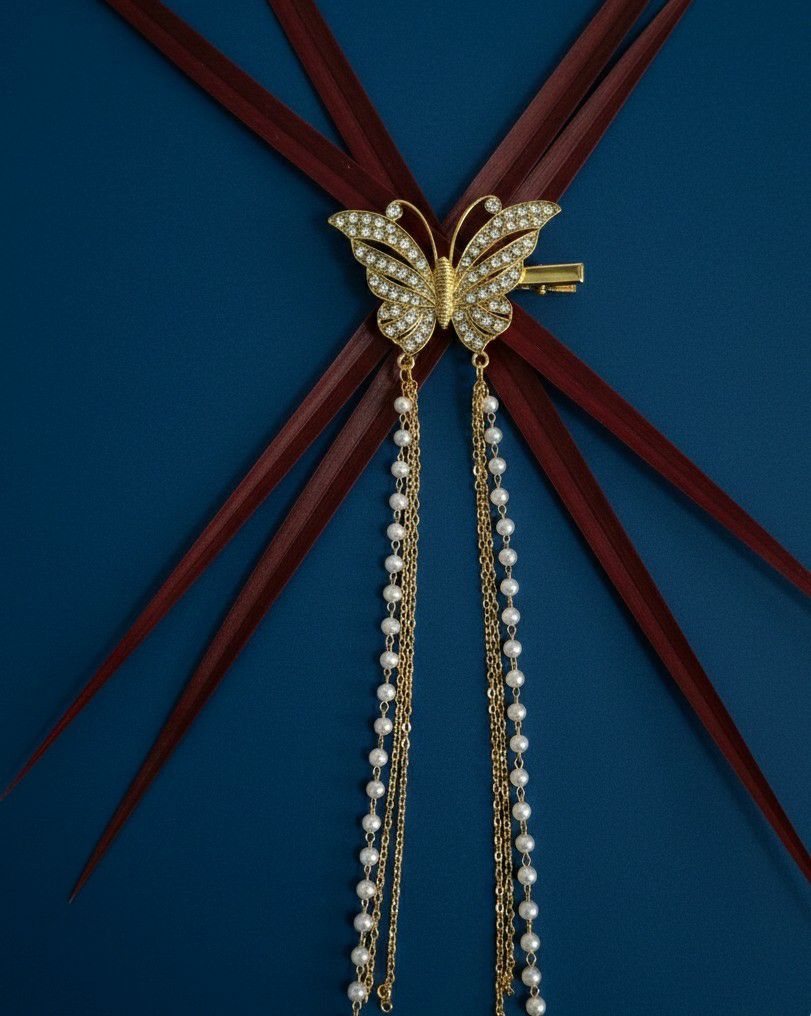 Gold Plated Butterfly Hair Clip for Women | Big AD Stone Metal Hair Pin | Long Hair Styling Accessory | H-6