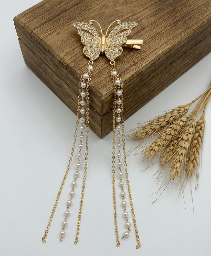 Gold Plated Butterfly Hair Clip for Women | Big AD Stone Metal Hair Pin | Long Hair Styling Accessory | H-6