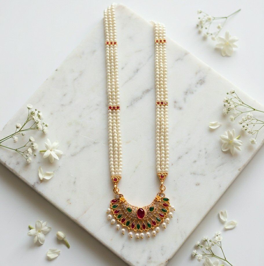Gold Plated American Diamond Meenakari Necklace for Women | Adjustable Maharashtrian Moti Necklace | Traditional Jewellery | N-21