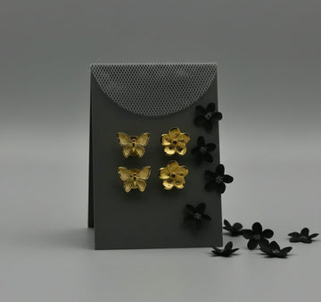 Gold Plated Flower Stud Earrings for Women & Girls | Minimal Small Brass Stud Earrings | Pack of 2 Pairs (4 Pieces) | EA-39