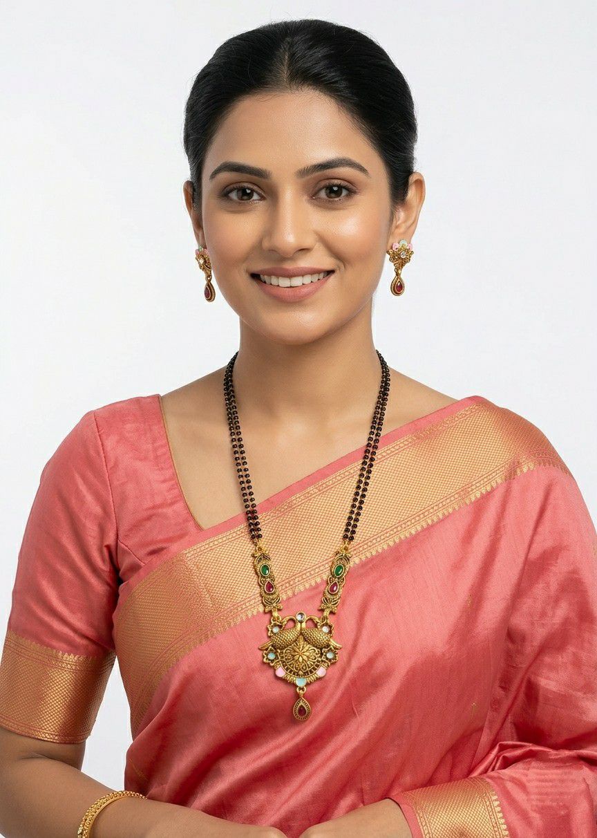 High Gold Plated Peacock Mangalsutra Set for Women | Crystal Pendant with Matching Earrings | Short Traditional Jewellery | M-4