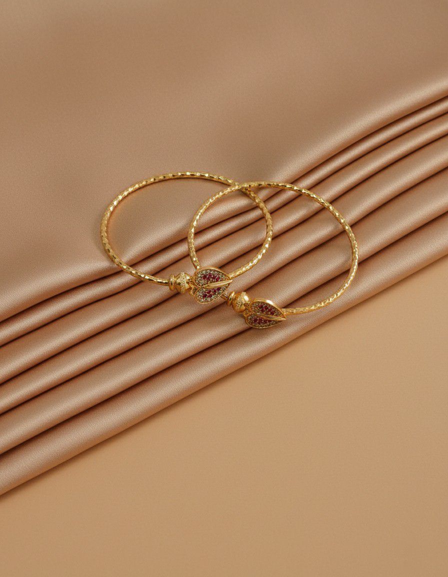 Gold Plated American Diamond Heart Bangle Set for Women | Adjustable Kada Bangles | Brass Jewellery | 1 Pair | B-19