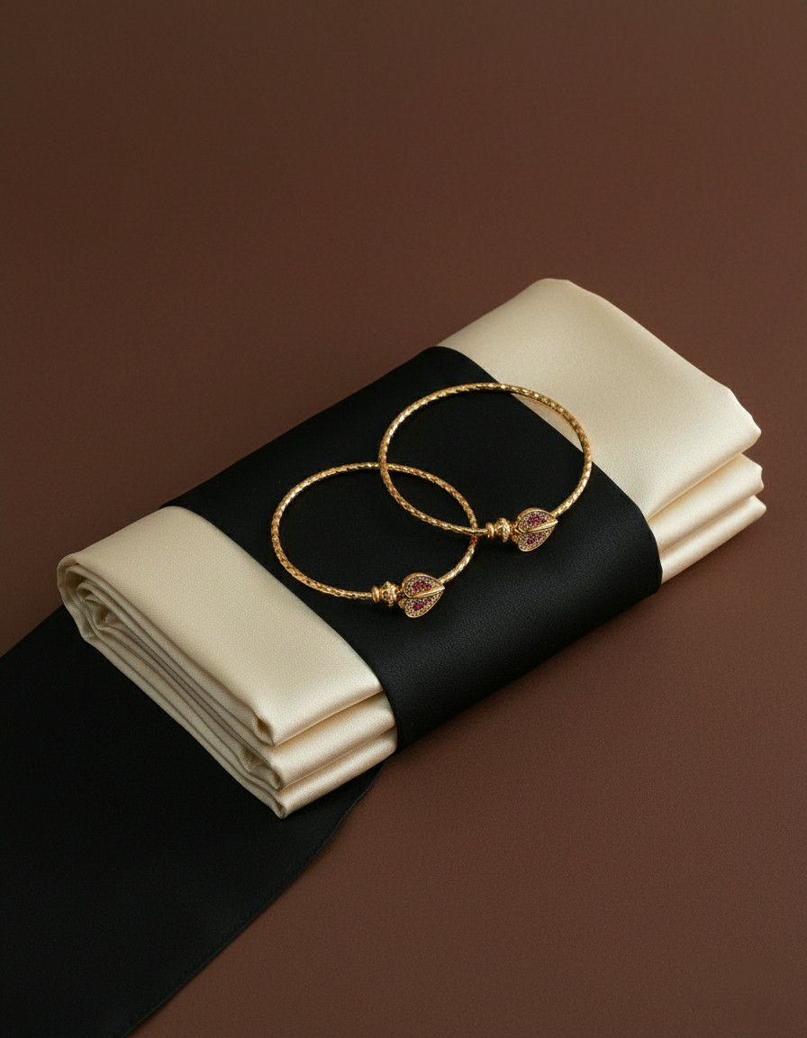 Gold Plated American Diamond Heart Bangle Set for Women | Adjustable Kada Bangles | Brass Jewellery | 1 Pair | B-19