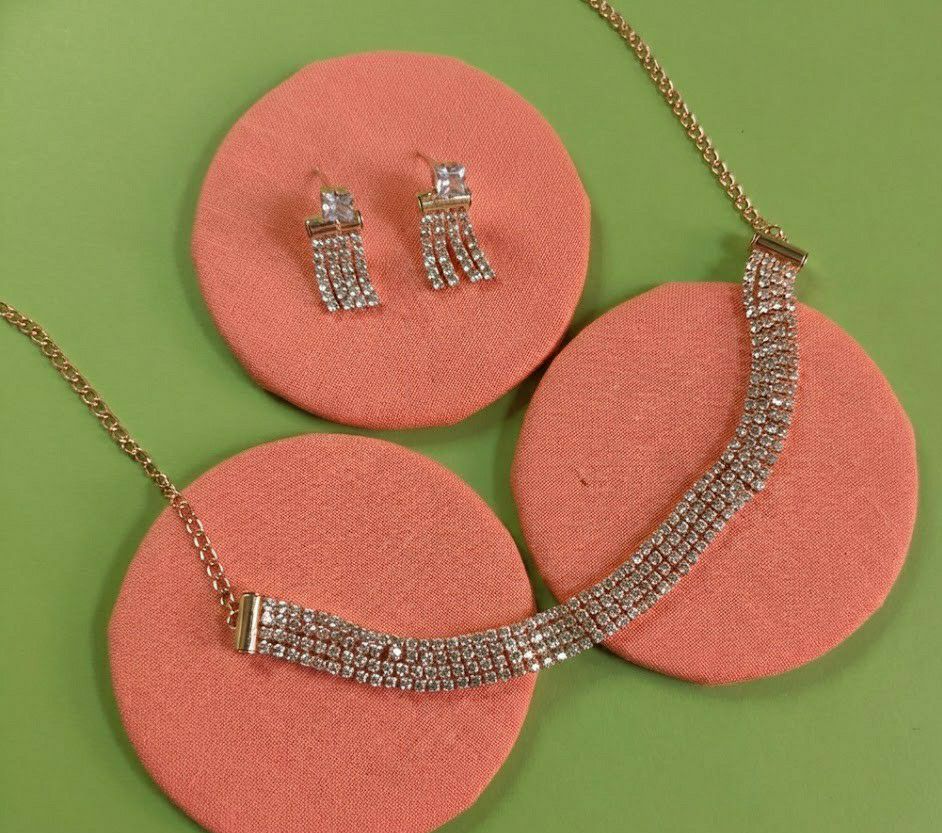 Rose Gold Plated American Diamond Necklace Set for Women | Adjustable Chain Necklace with Earrings | Brass & Copper Jewellery | N-4