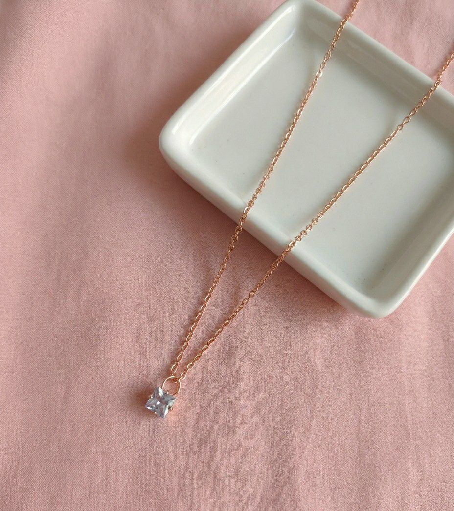 Rose Gold Plated American Diamond Chain Pendant for Women & Girls | Short Brass & Copper Pendant Necklace | Minimal Jewellery | CP-48