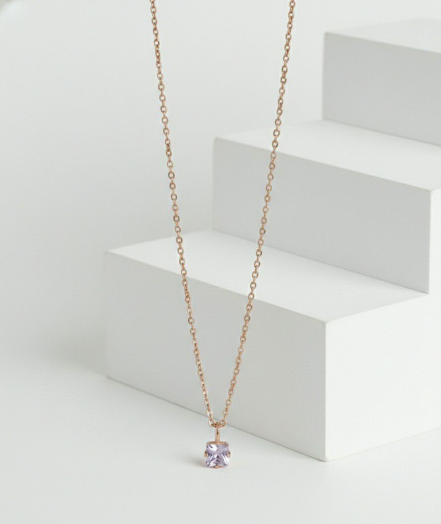 Rose Gold Plated American Diamond Chain Pendant for Women & Girls | Short Brass & Copper Pendant Necklace | Minimal Jewellery | CP-48