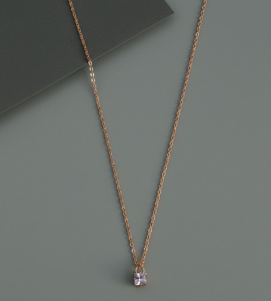 Rose Gold Plated American Diamond Chain Pendant for Women & Girls | Short Brass & Copper Pendant Necklace | Minimal Jewellery | CP-48