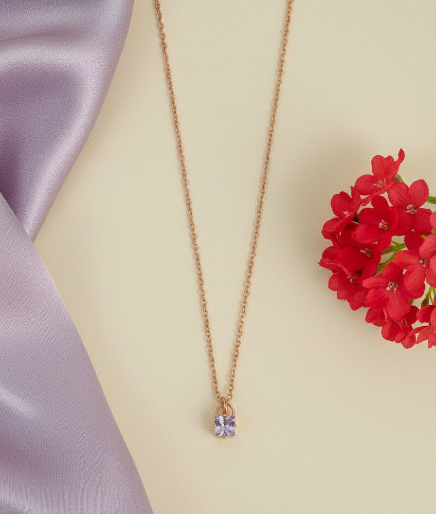 Rose Gold Plated American Diamond Chain Pendant for Women & Girls | Short Brass & Copper Pendant Necklace | Minimal Jewellery | CP-48