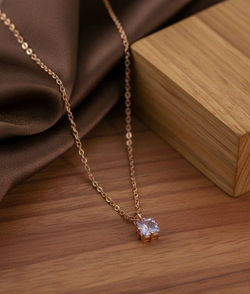 Rose Gold Plated American Diamond Chain Pendant for Women & Girls | Short Brass & Copper Pendant Necklace | Minimal Jewellery | CP-48
