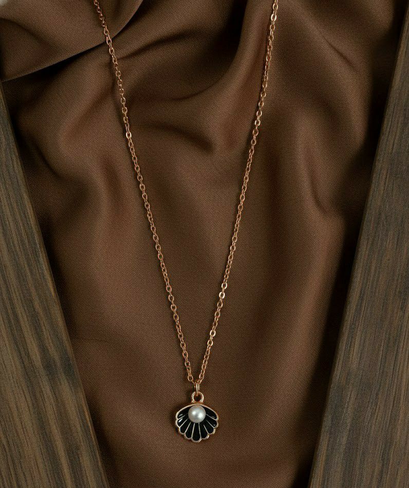 Rose Gold Plated Shell Pearl Chain Pendant for Women & Girls | Short Brass & Copper Pendant Necklace | Minimal Jewellery | CP-49