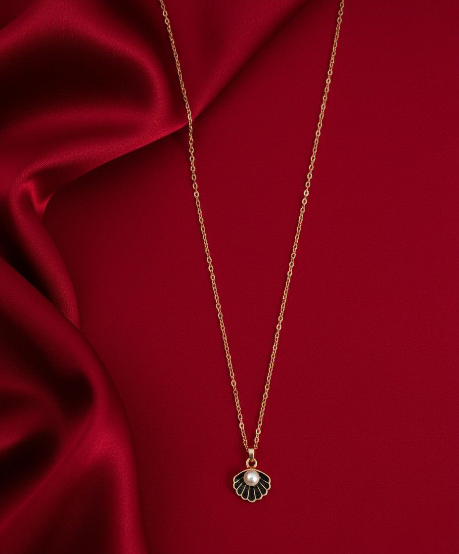 Rose Gold Plated Shell Pearl Chain Pendant for Women & Girls | Short Brass & Copper Pendant Necklace | Minimal Jewellery | CP-49
