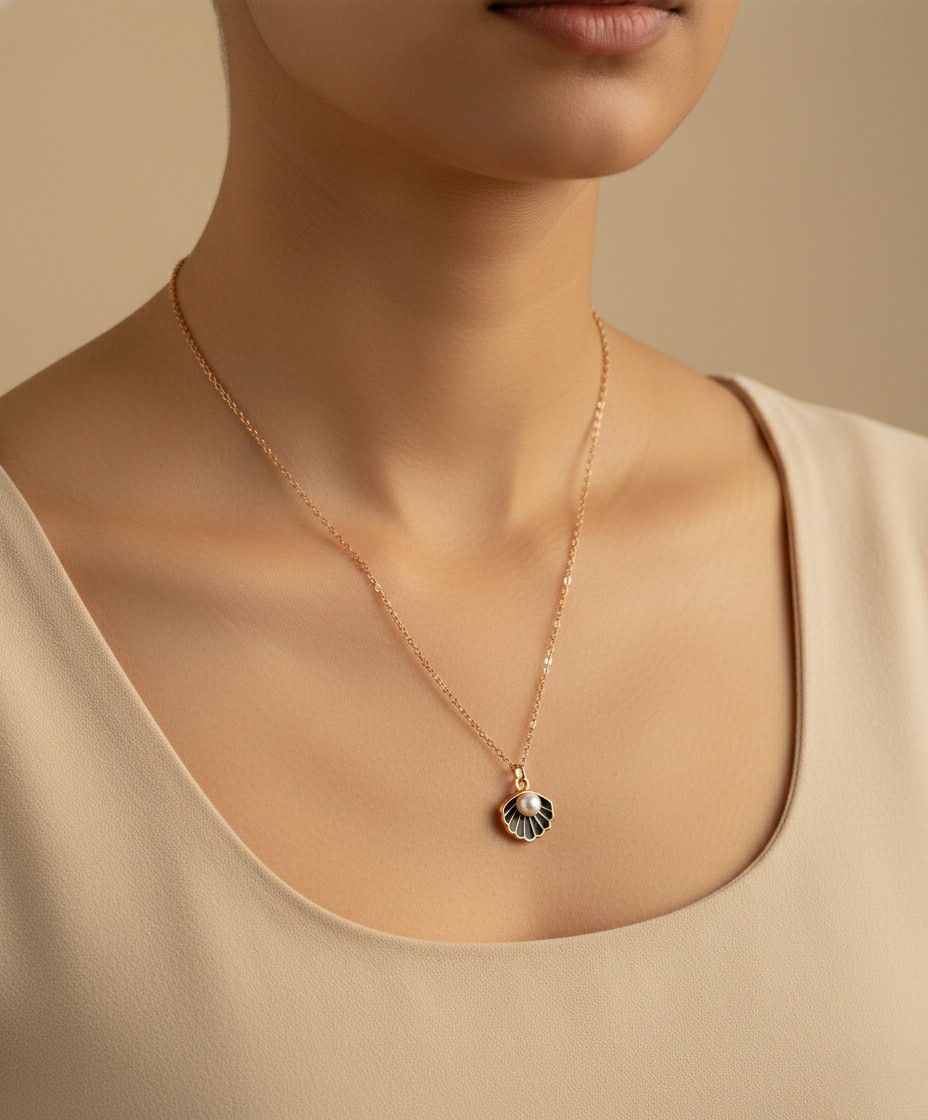 Rose Gold Plated Shell Pearl Chain Pendant for Women & Girls | Short Brass & Copper Pendant Necklace | Minimal Jewellery | CP-49