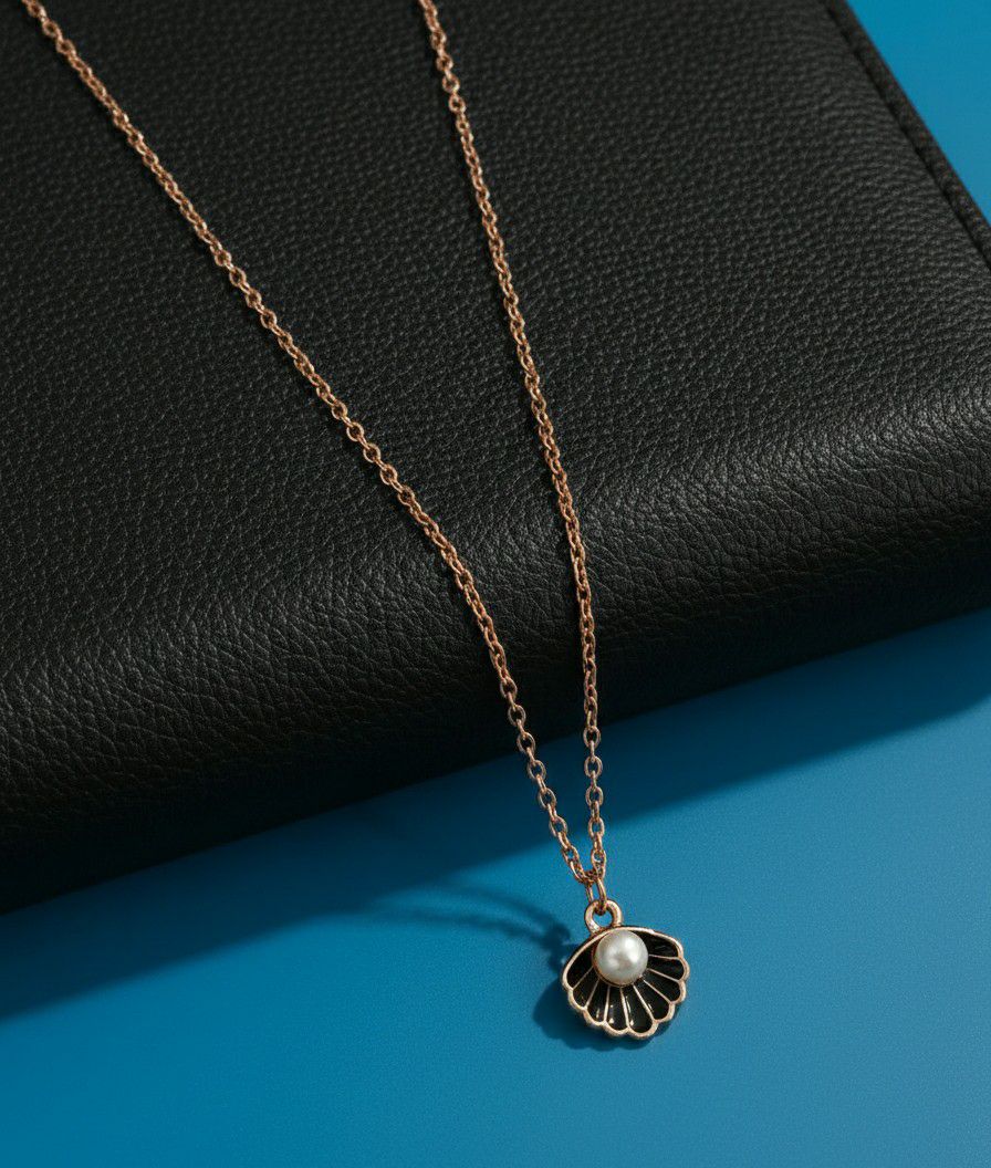 Rose Gold Plated Shell Pearl Chain Pendant for Women & Girls | Short Brass & Copper Pendant Necklace | Minimal Jewellery | CP-49