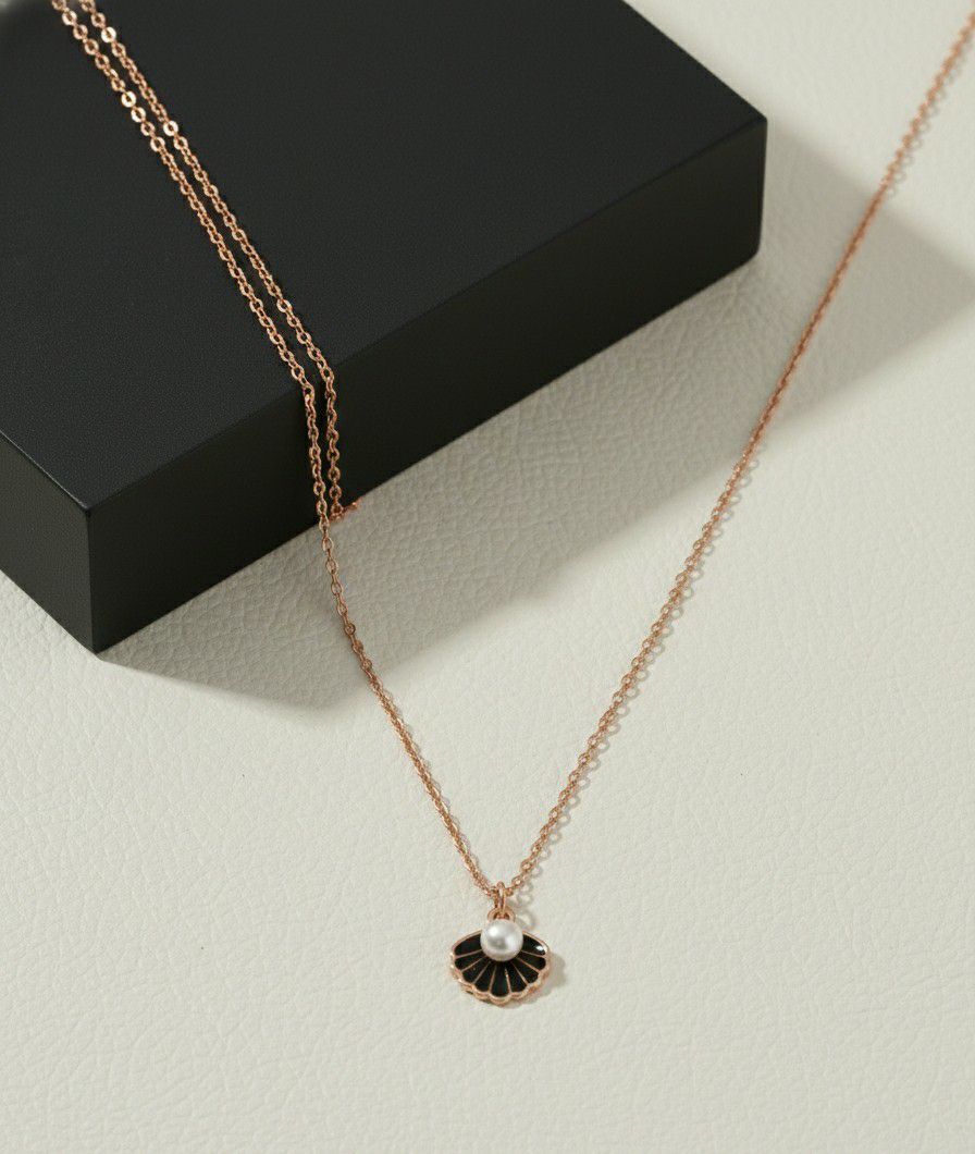 Rose Gold Plated Shell Pearl Chain Pendant for Women & Girls | Short Brass & Copper Pendant Necklace | Minimal Jewellery | CP-49