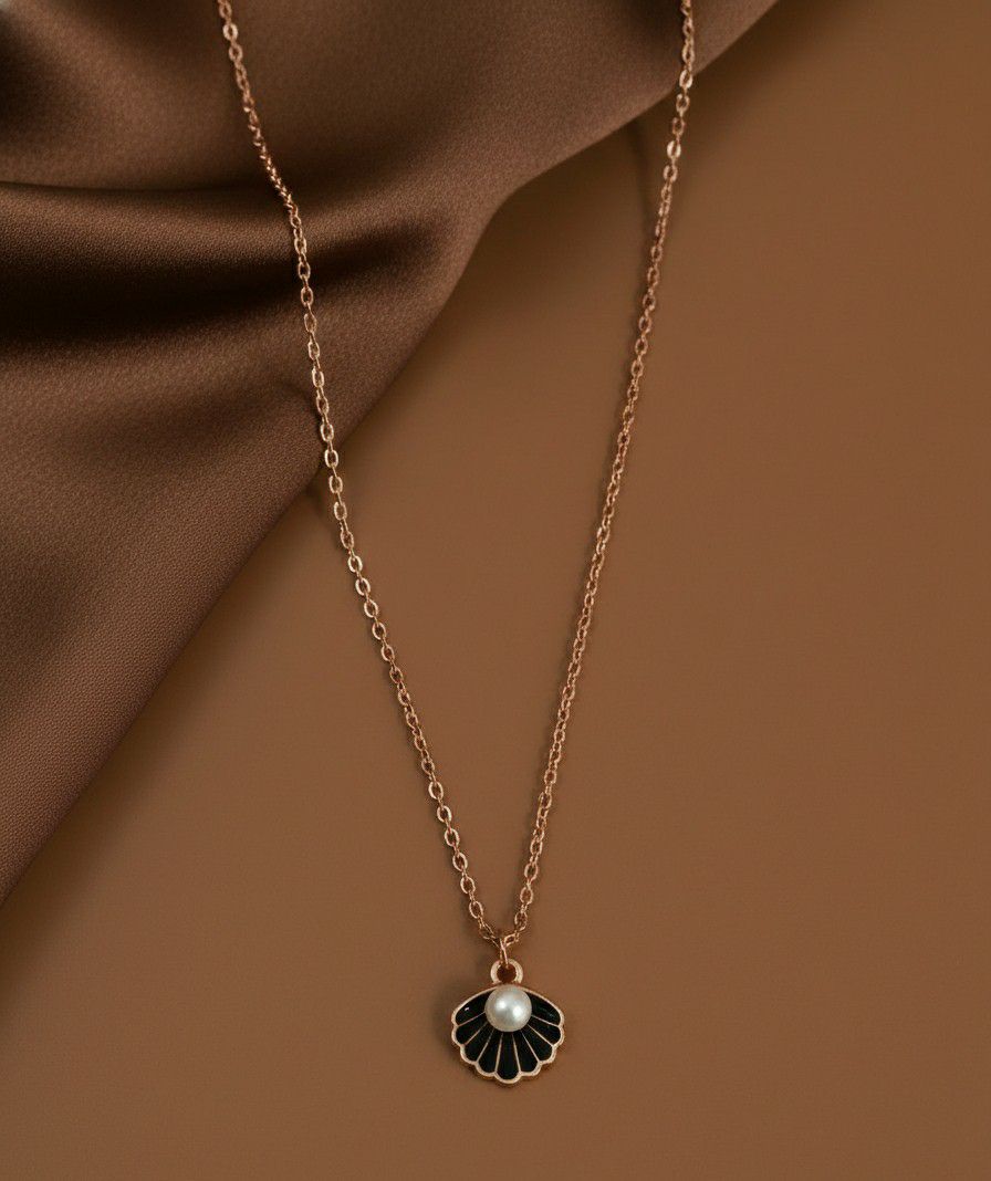 Rose Gold Plated Shell Pearl Chain Pendant for Women & Girls | Short Brass & Copper Pendant Necklace | Minimal Jewellery | CP-49
