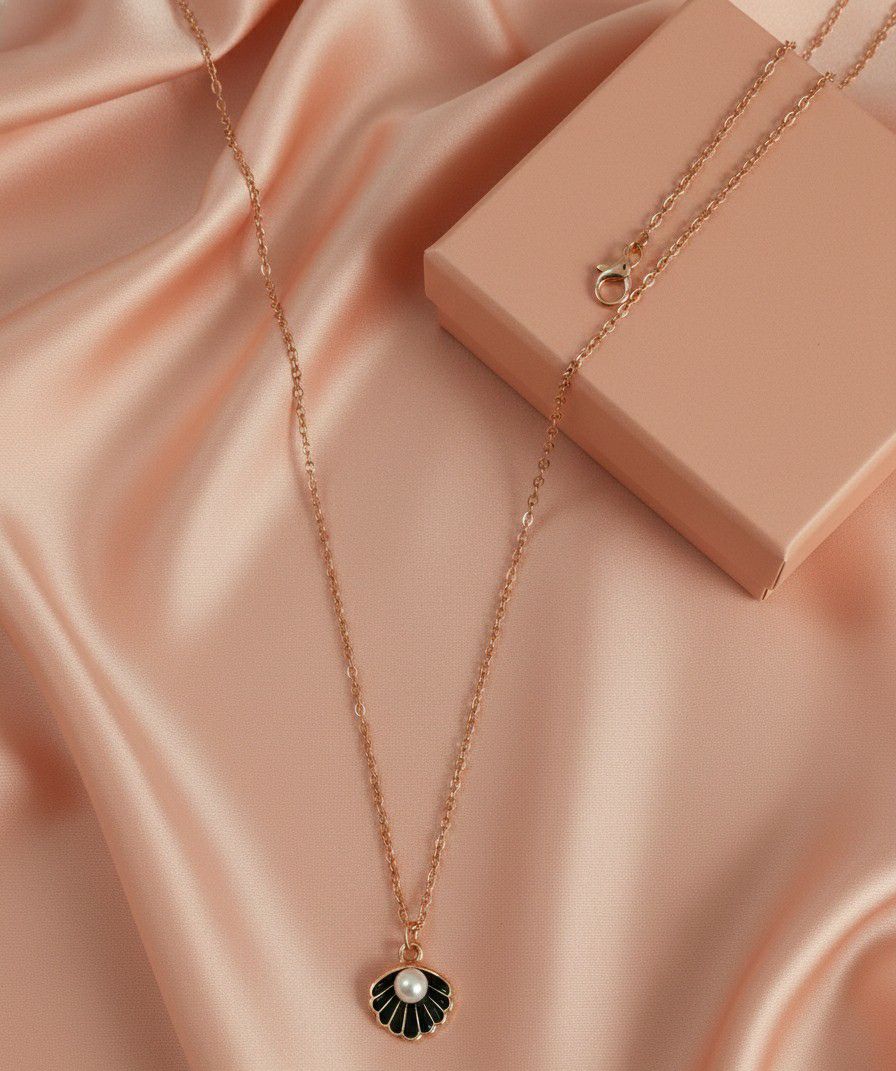 Rose Gold Plated Shell Pearl Chain Pendant for Women & Girls | Short Brass & Copper Pendant Necklace | Minimal Jewellery | CP-49