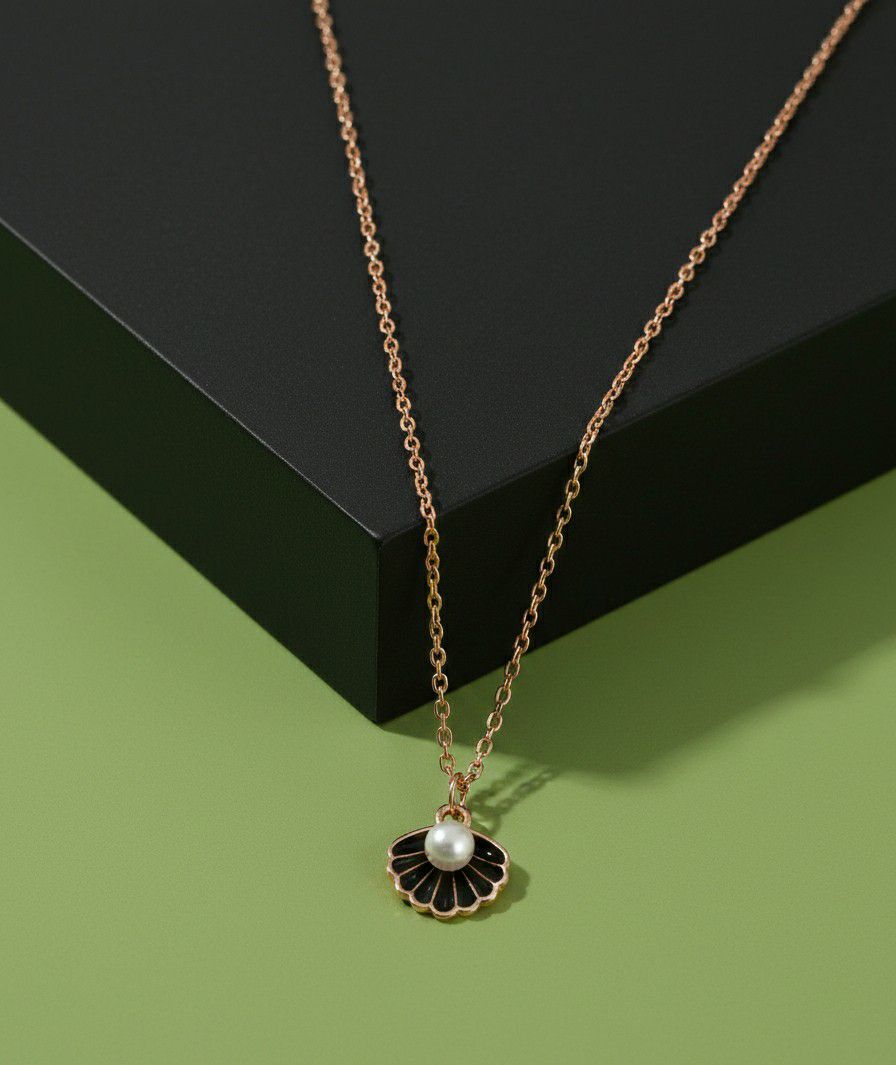 Rose Gold Plated Shell Pearl Chain Pendant for Women & Girls | Short Brass & Copper Pendant Necklace | Minimal Jewellery | CP-49