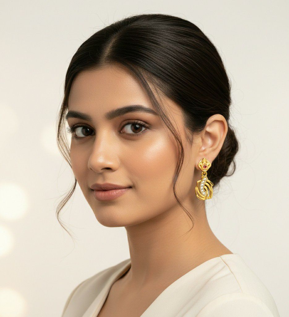Micro Gold Plated Heart Latkan Earrings for Women | American Diamond Stud Earrings | Brass Fashion Jewellery | EA-45