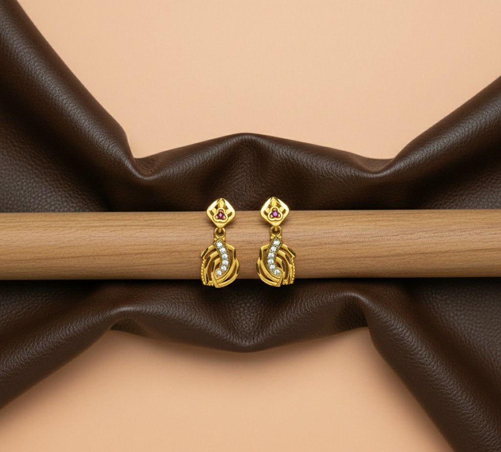 Micro Gold Plated Heart Latkan Earrings for Women | American Diamond Stud Earrings | Brass Fashion Jewellery | EA-45