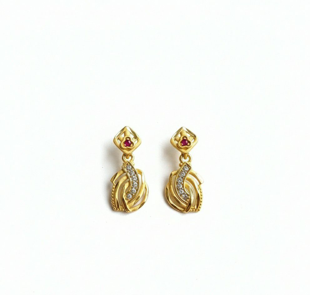 Micro Gold Plated Heart Latkan Earrings for Women | American Diamond Stud Earrings | Brass Fashion Jewellery | EA-45