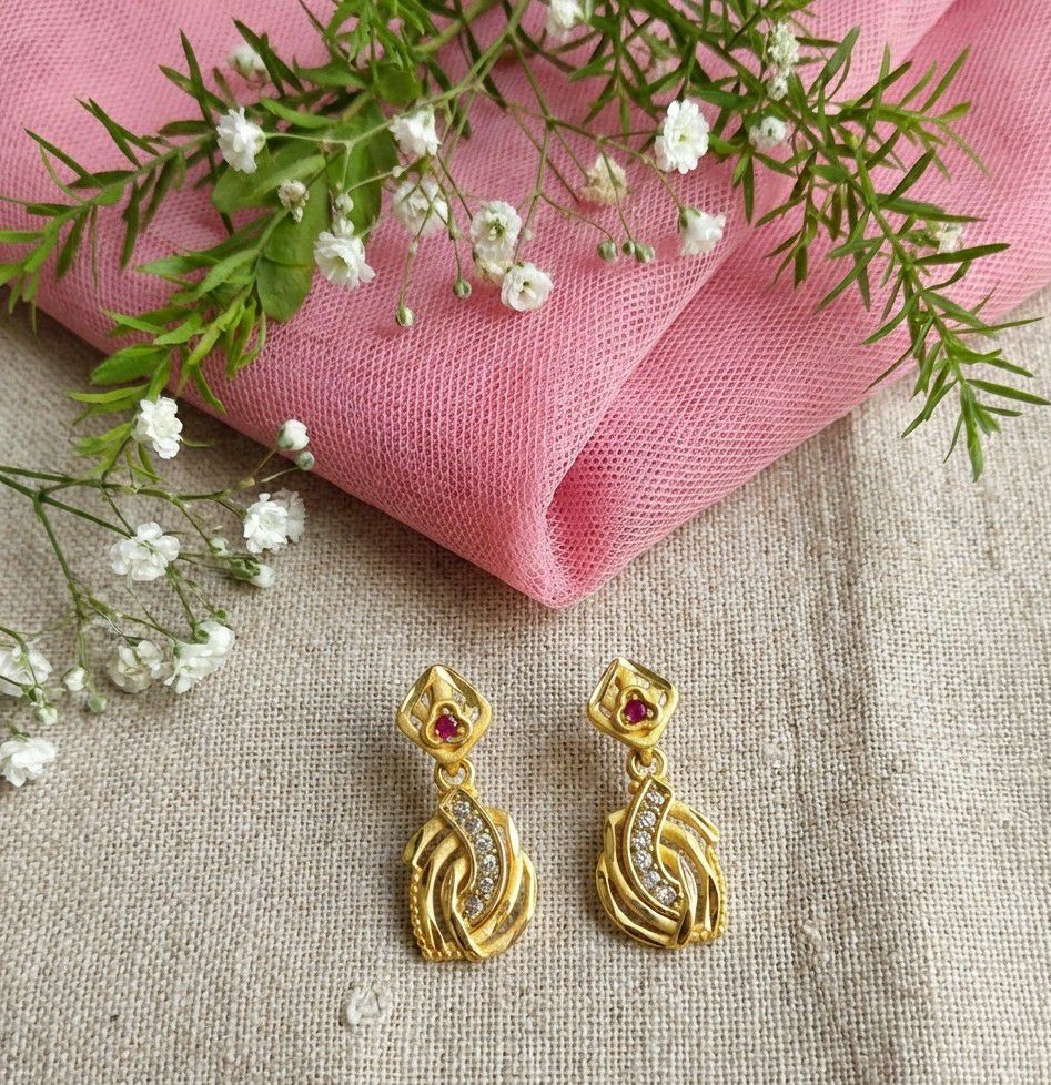Micro Gold Plated Heart Latkan Earrings for Women | American Diamond Stud Earrings | Brass Fashion Jewellery | EA-45