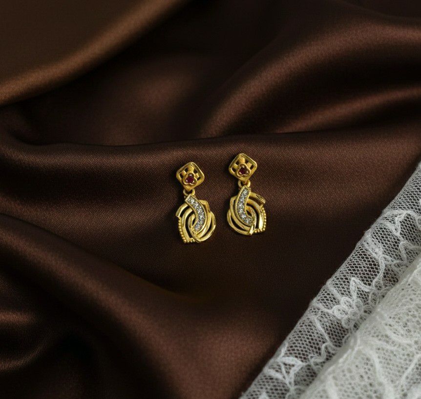 Micro Gold Plated Heart Latkan Earrings for Women | American Diamond Stud Earrings | Brass Fashion Jewellery | EA-45