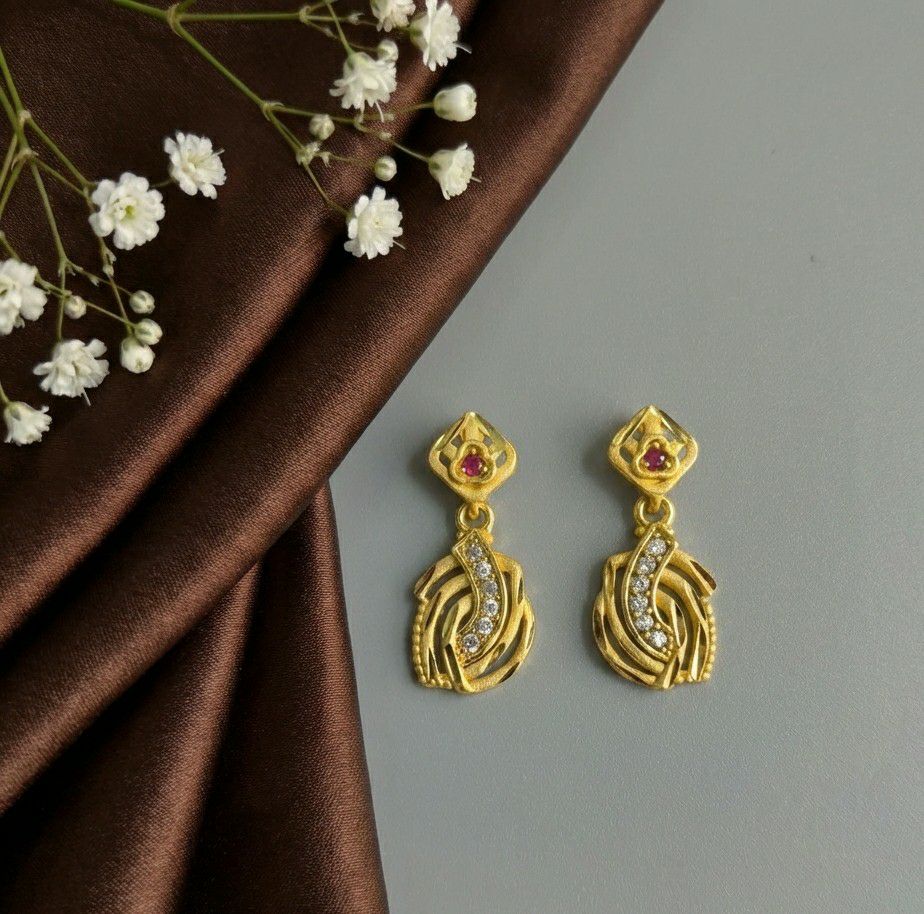 Micro Gold Plated Heart Latkan Earrings for Women | American Diamond Stud Earrings | Brass Fashion Jewellery | EA-45