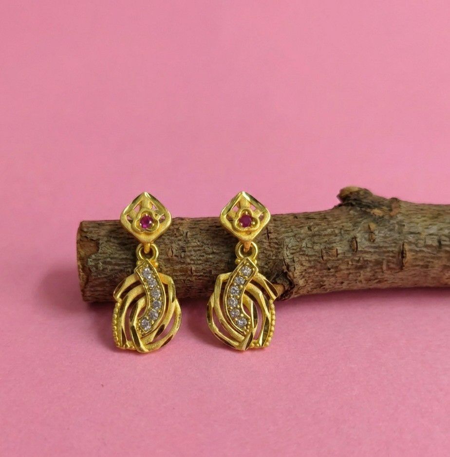 Micro Gold Plated Heart Latkan Earrings for Women | American Diamond Stud Earrings | Brass Fashion Jewellery | EA-45