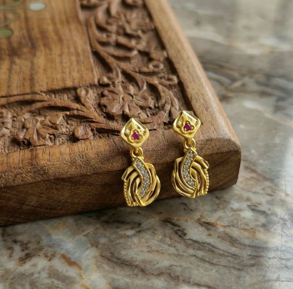 Micro Gold Plated Heart Latkan Earrings for Women | American Diamond Stud Earrings | Brass Fashion Jewellery | EA-45