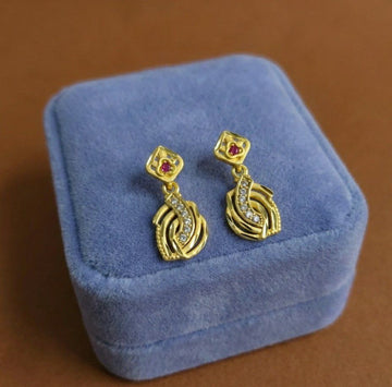 Micro Gold Plated Heart Latkan Earrings for Women | American Diamond Stud Earrings | Brass Fashion Jewellery | EA-45