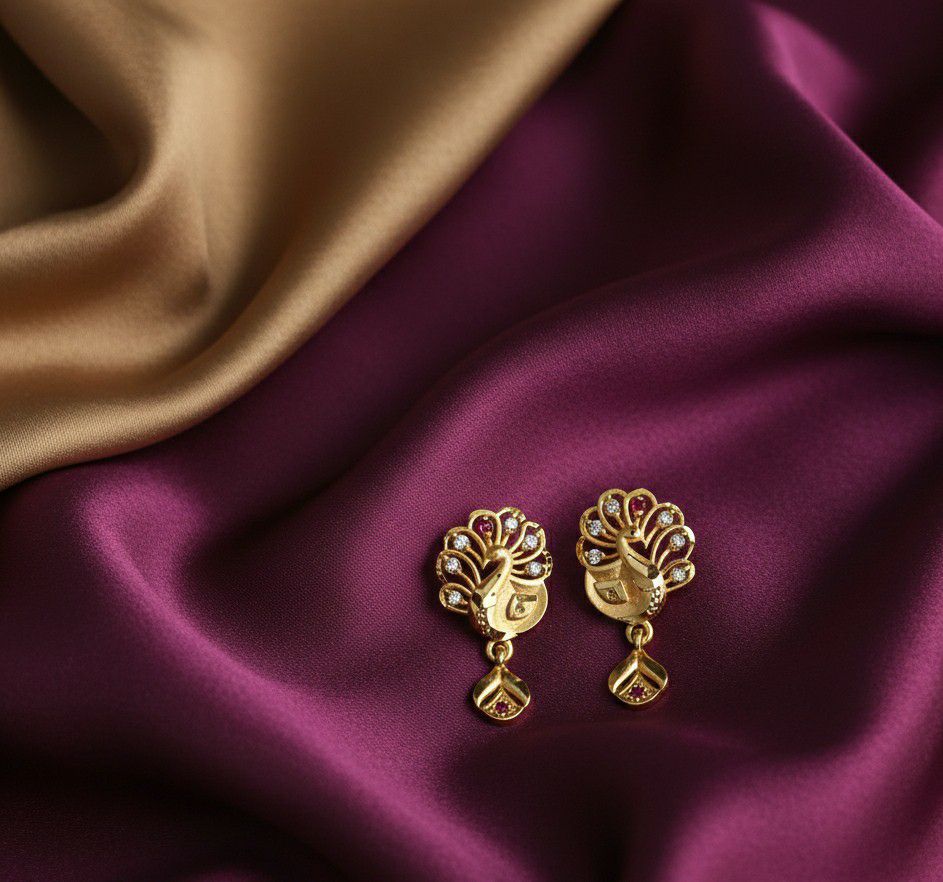 Micro Gold Plated Heart Latkan Earrings for Women | American Diamond Stud Earrings | Brass Fashion Jewellery | EA-46