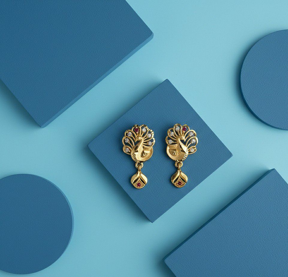 Micro Gold Plated Heart Latkan Earrings for Women | American Diamond Stud Earrings | Brass Fashion Jewellery | EA-46